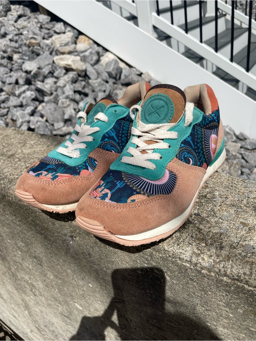 inkkas Teal, Tan and Navy Patterned Sneakers